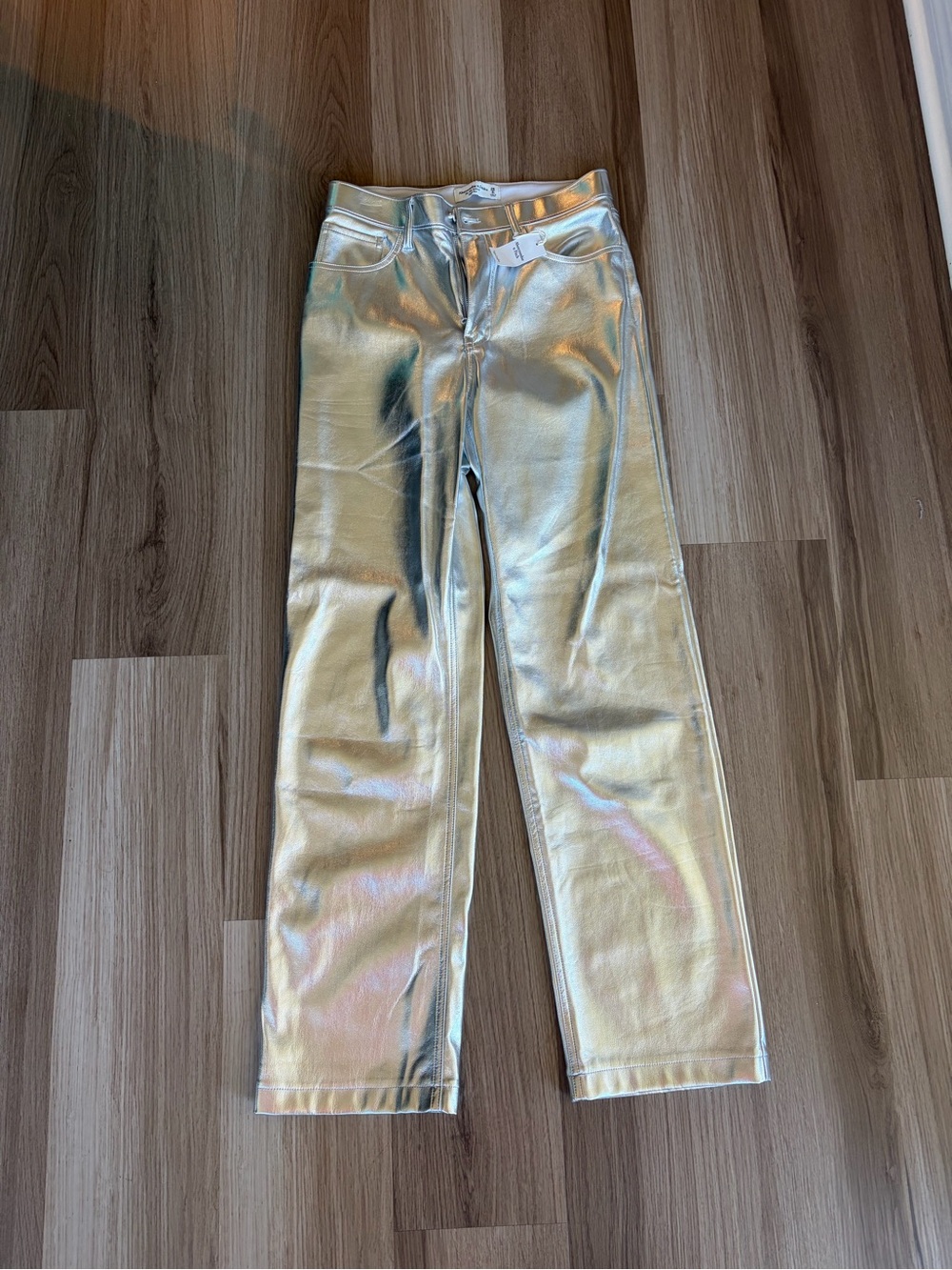 Abercrombie and Fitch Metallic Silver Women's Straight-Leg Jeans